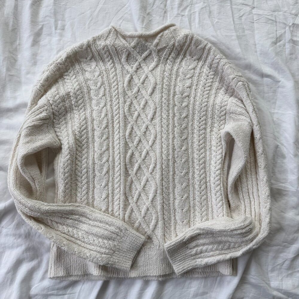 J.Crew Ivory Rollneck Cable-knit Sweater - S